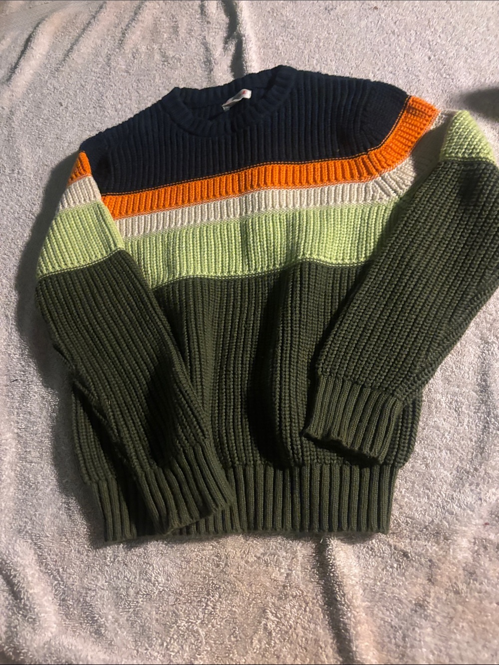 Cat & Jack Olive, Navy & Orange Striped Ribbed Crewneck Sweater